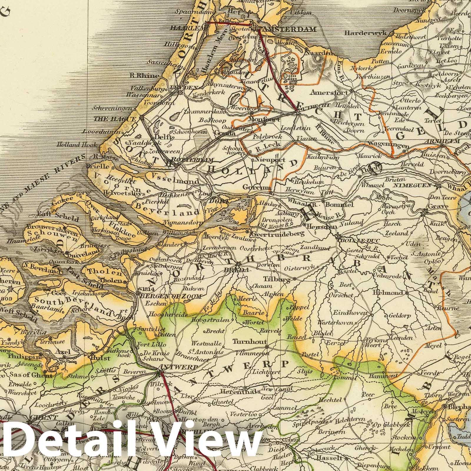 Netherlands - Railroad Map, 1844 - Historical Map Print