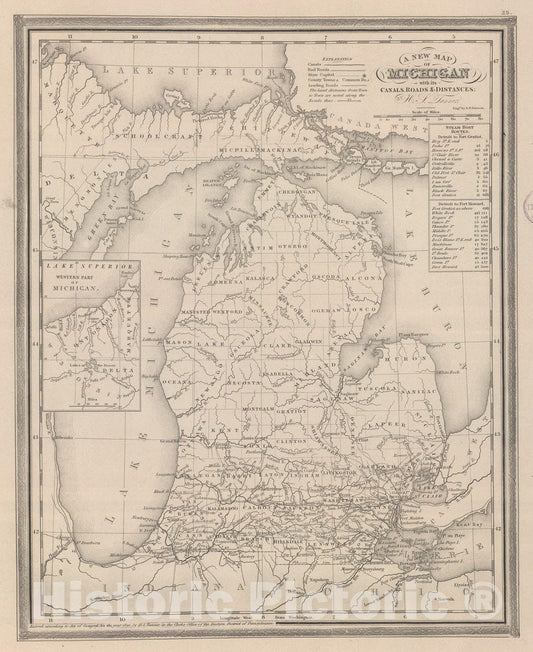 Historic Map : 1848 Michigan. v1 - Vintage Wall Art