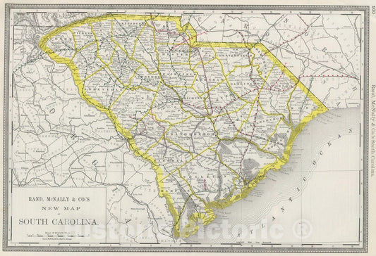 South Carolina - Railroad Map, 1889 - Historical Map Print