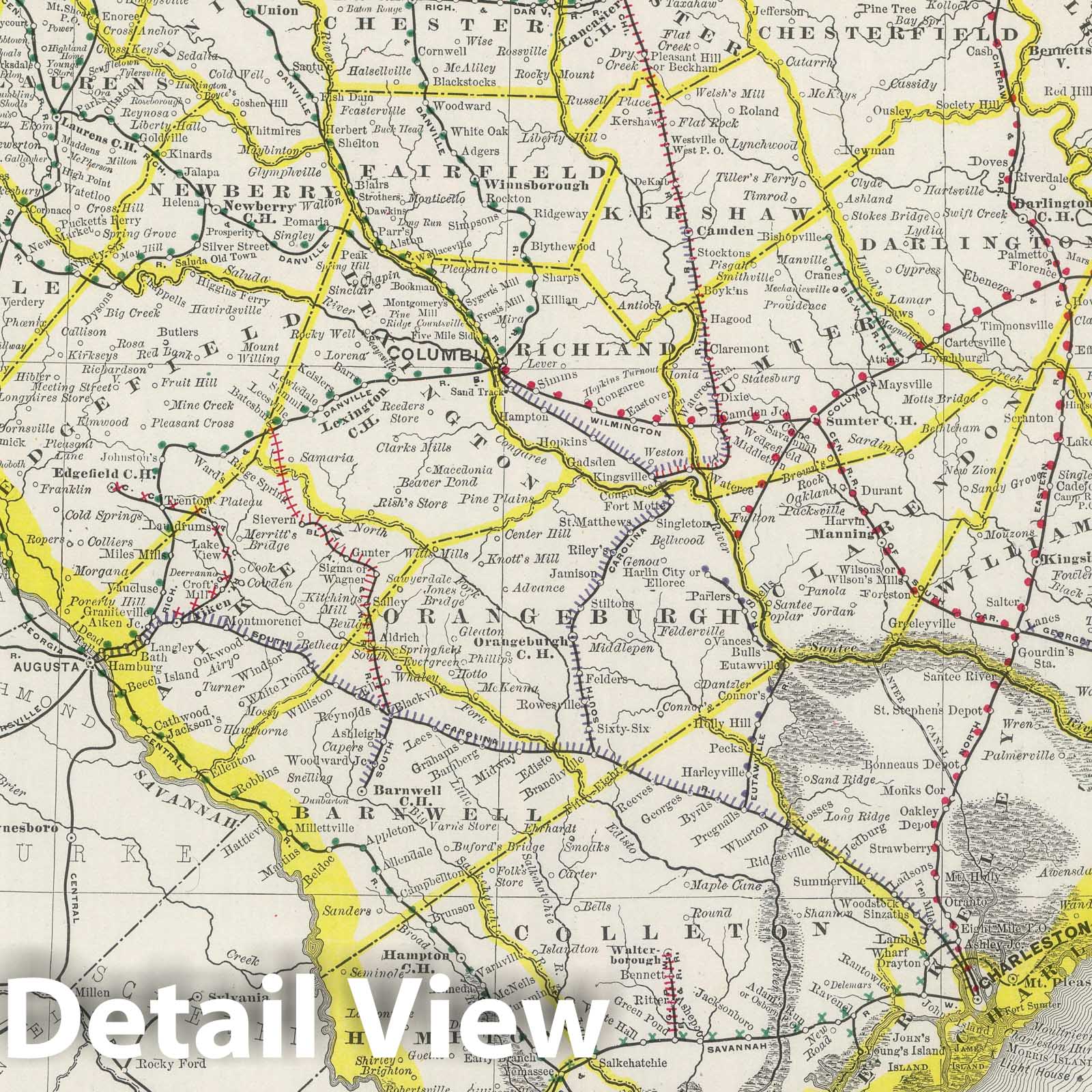 South Carolina - Railroad Map, 1889 - Historical Map Print