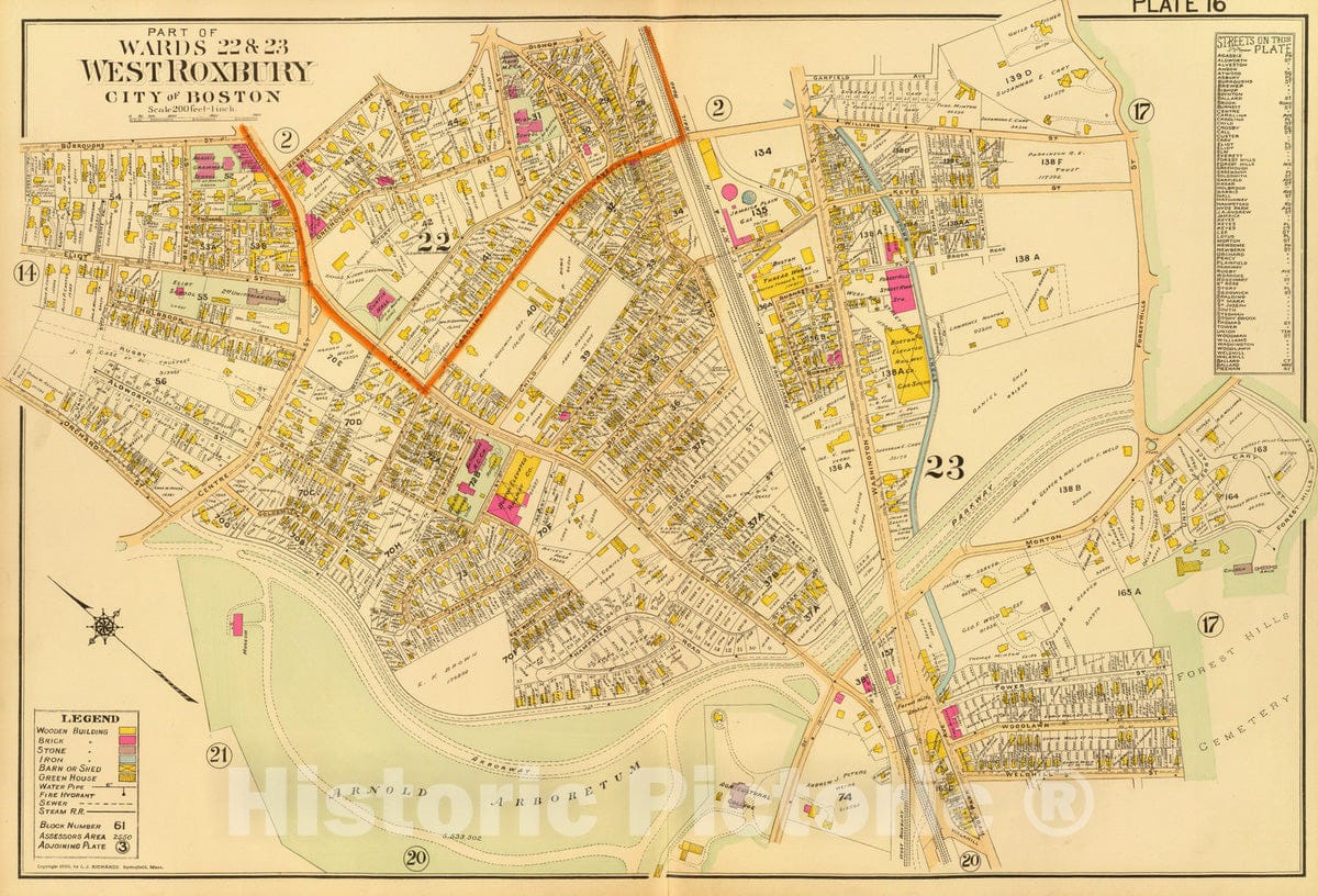 Historic Map : City Atlas - 1899 16. Wards 22-23 West Roxbury. - Vintage Wall Art