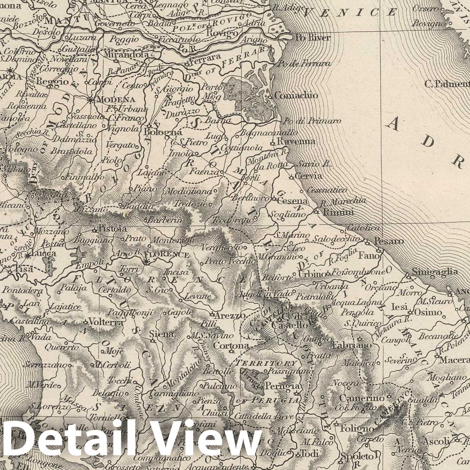 Italy, Northern Part, 1848 - Historical Map Print