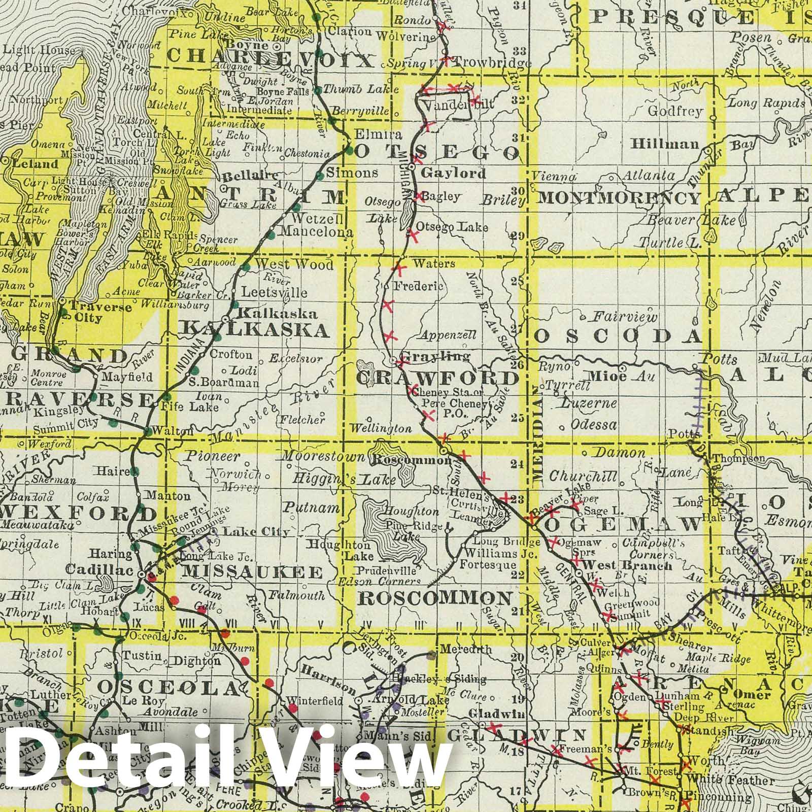 Michigan - Railroad Map, 1889 - Rand McNally Historical Map Print
