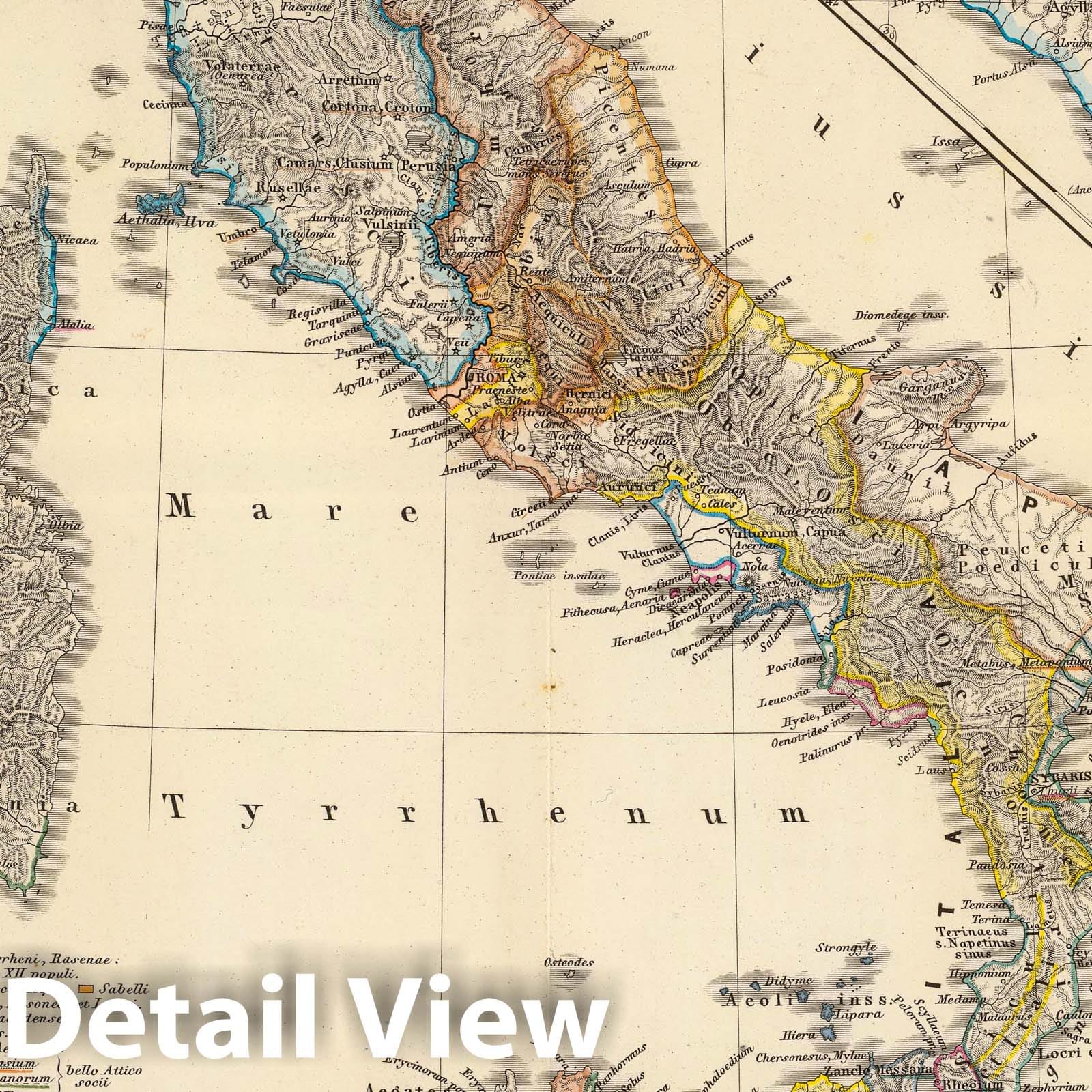 Italy, Sicily, Sardinia, and Corsica, 1865 - Historical Map Print