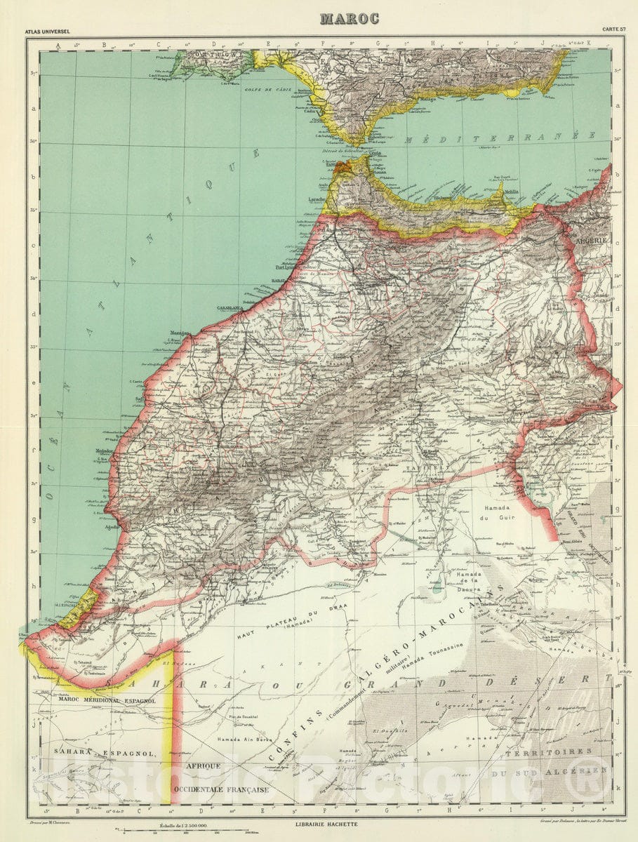 Historic Map : Algeria; Morocco, 1937 Maroc. , Vintage Wall Art