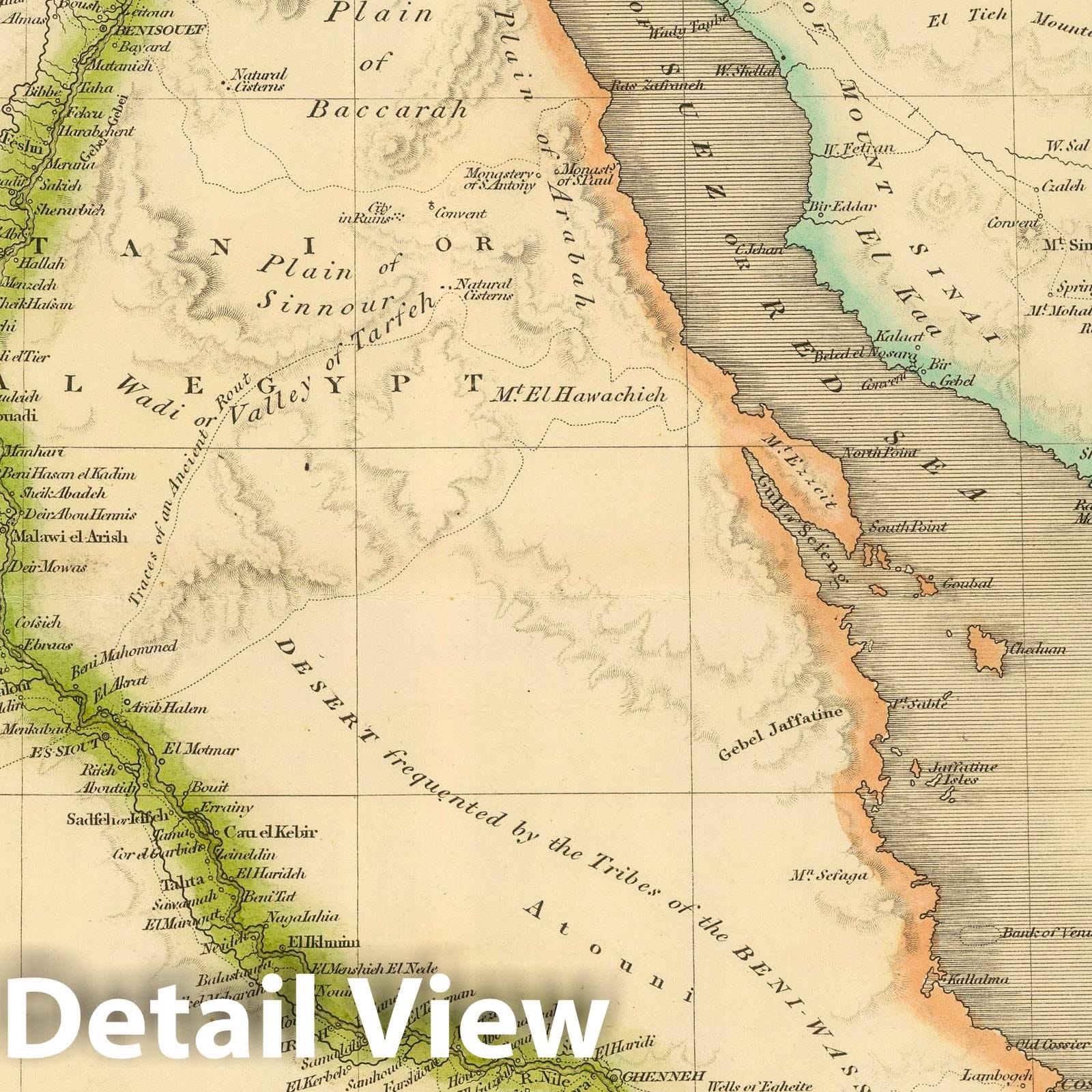 Egypt - Road Map, 1844 - Hand-Colored Historical Map Print