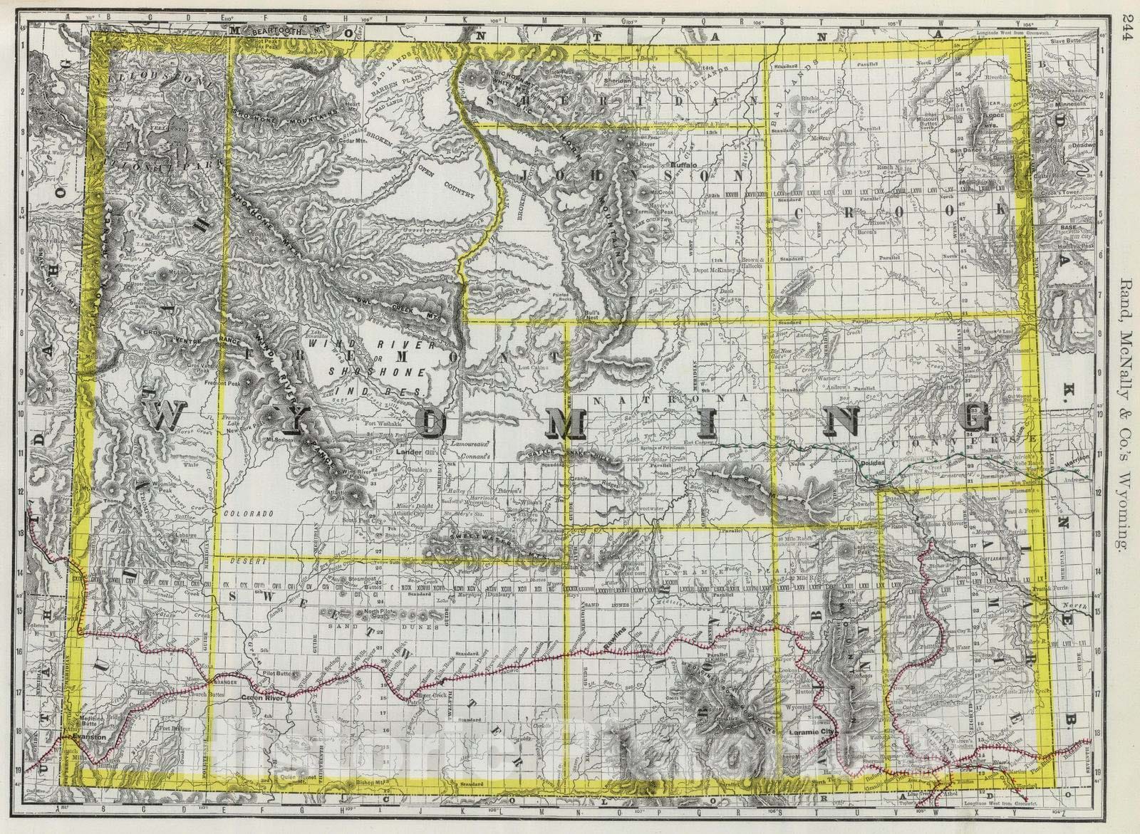 Historic Wall Map : National Atlas - 1889 Wyoming. - Vintage Wall Art