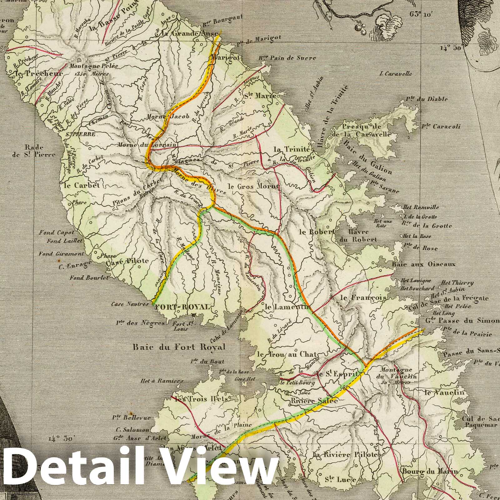 Martinique - Road Map, 1856 - Historical Map Print