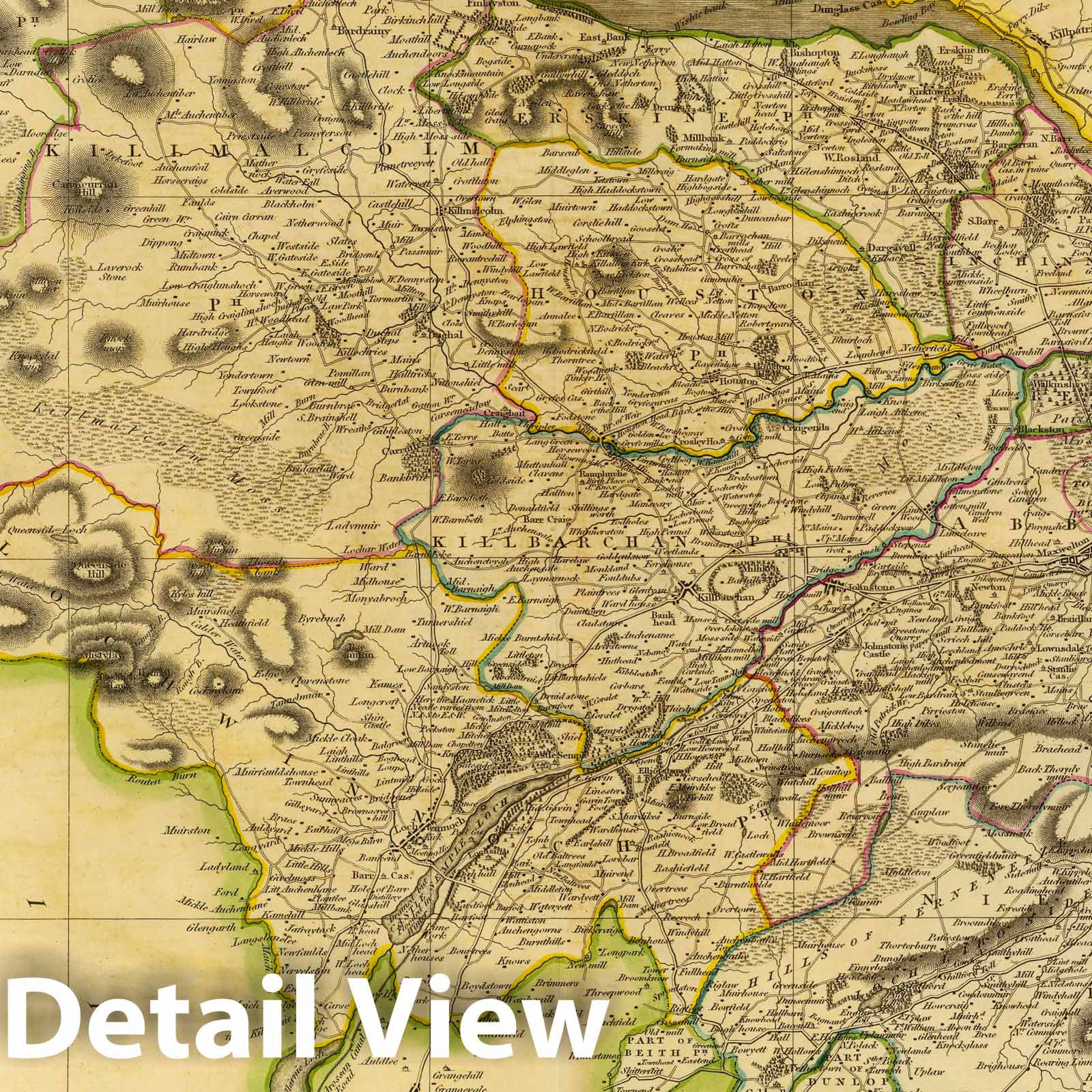 Renfrewshire, Scotland - Road Map, 1832 - Historical Map Print