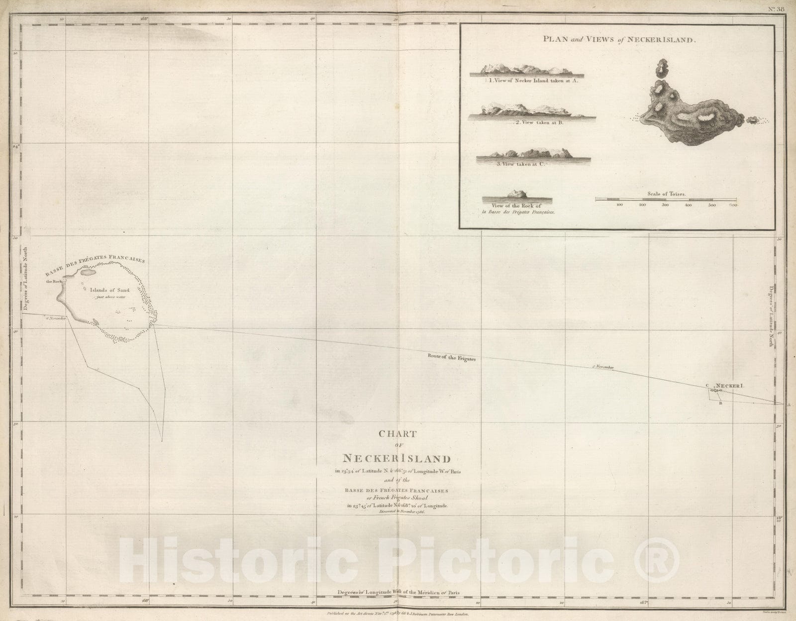 Historic Map : Exploration Book - 1799 Chart of Necker Island. - Vintage Wall Art
