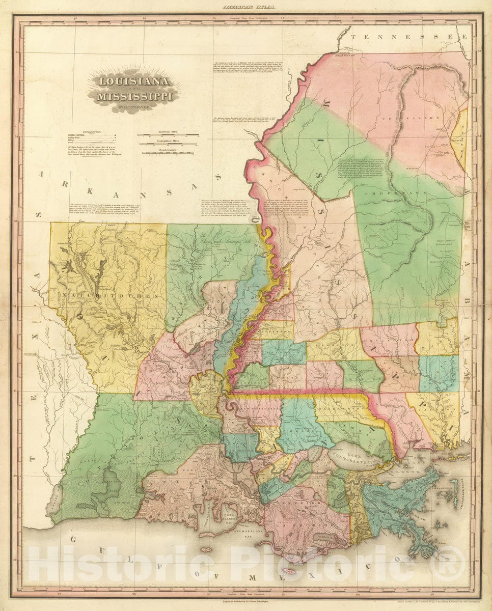 Historic Map : 1833 Louisiana and Mississippi. - Vintage Wall Art