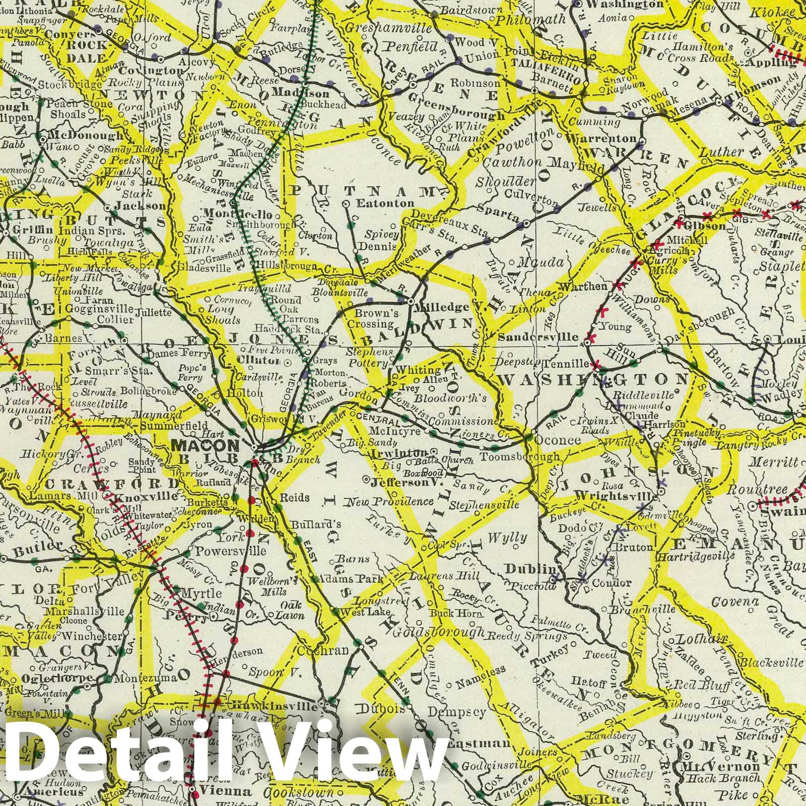 Georgia - Railroad Map, 1889 - Historical Map Print