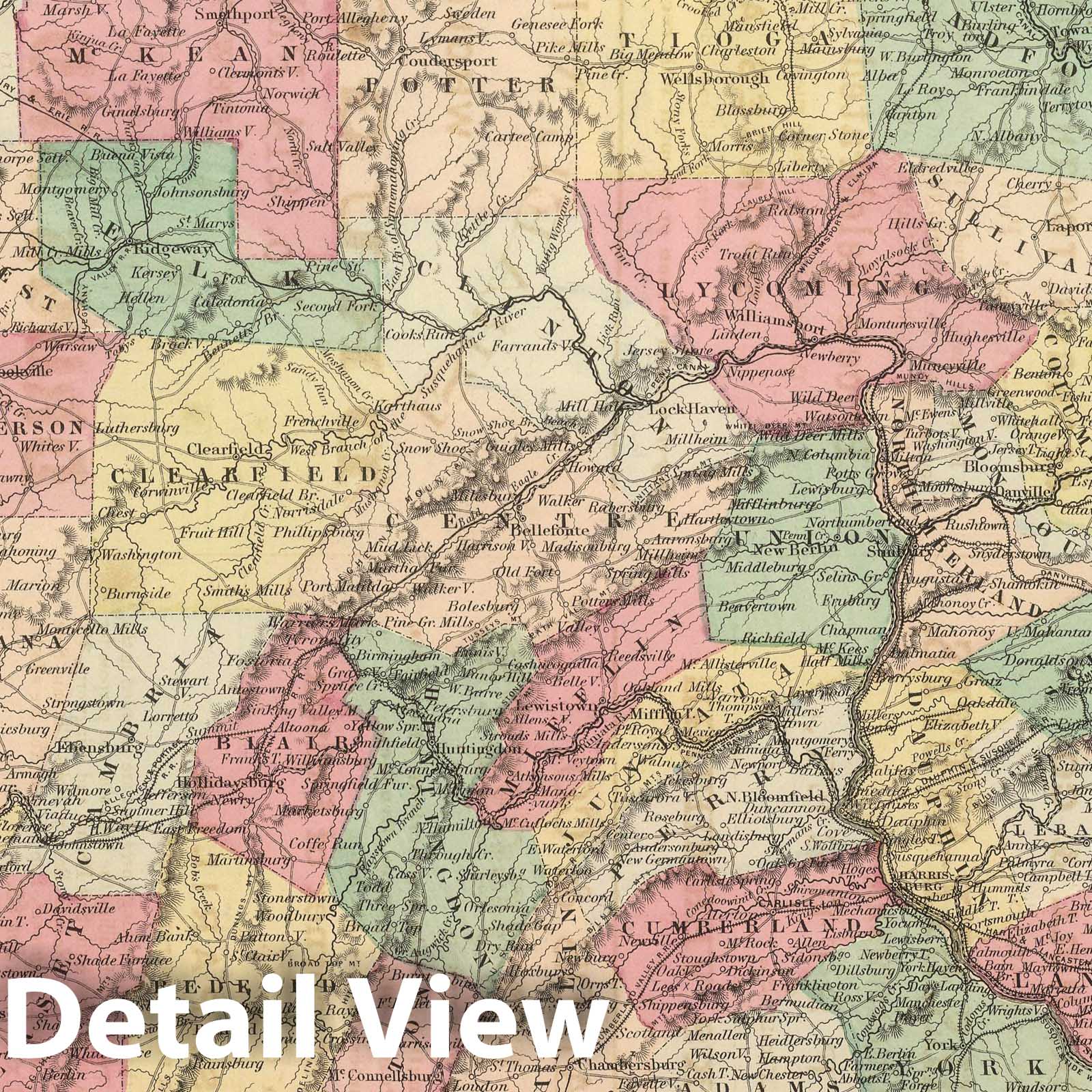 Pennsylvania - Physical Map, 1857 - Historical Map Print