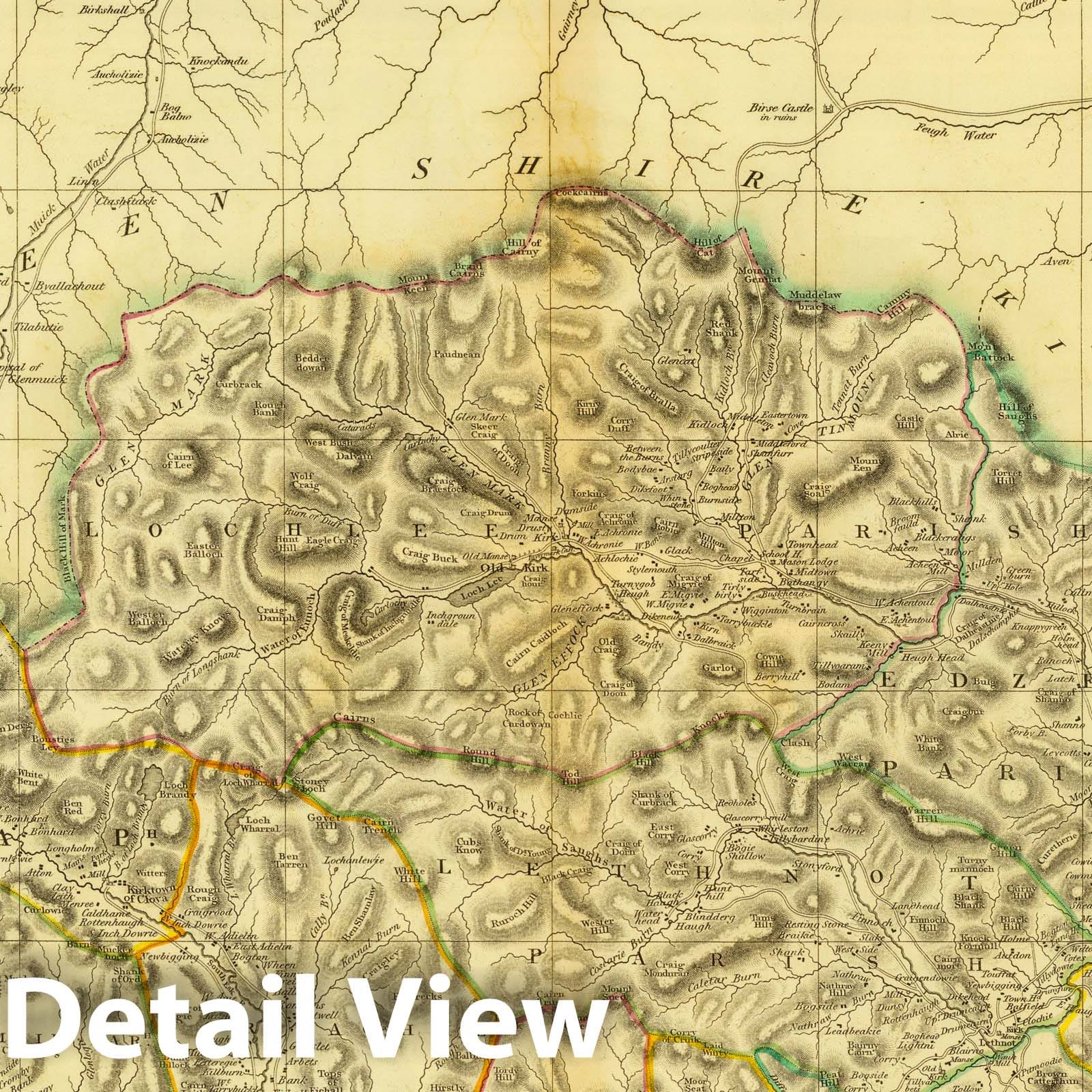 Angusshire, Northern Part, Scotland - Road Map, 1832 Historical Print