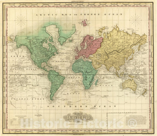 Historic Map : 1833 World on Mercators Projection. v2 - Vintage Wall Art