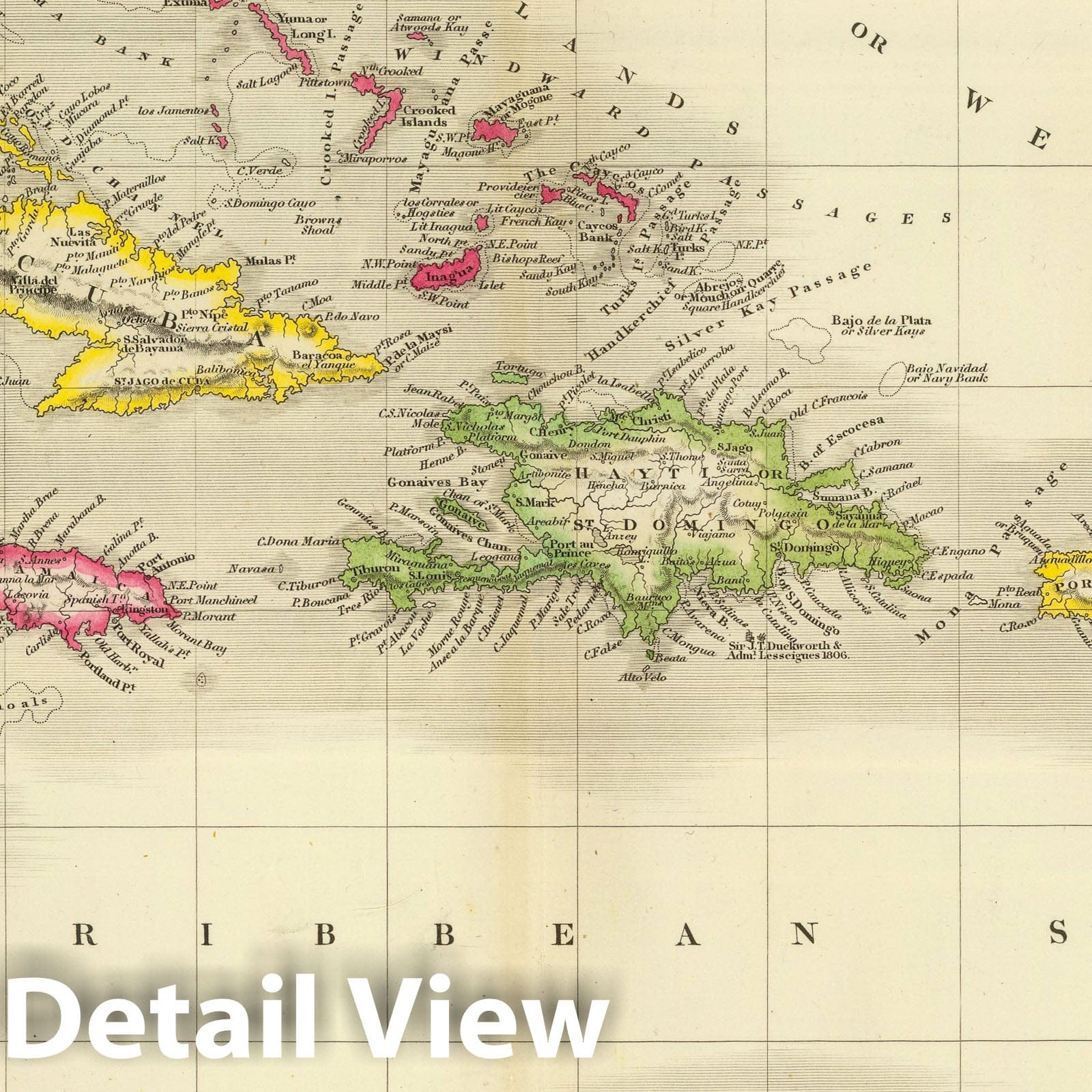 West Indies - Road Map, 1844 - Historical Map Print