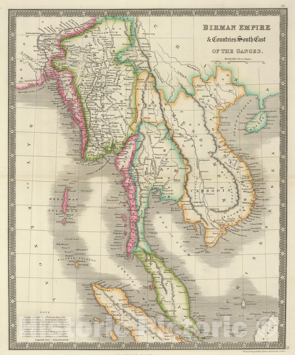 Historic Map : 1844 Birman Empire & Countries South East of the Ganges. - Vintage Wall Art