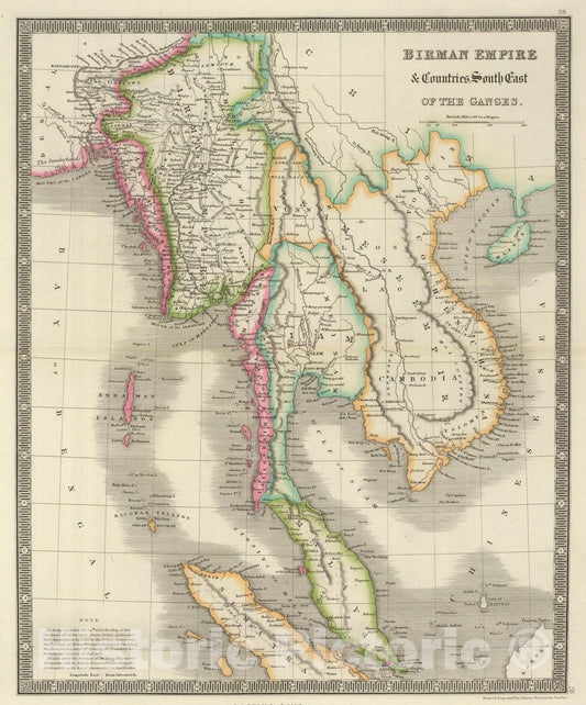 Historic Map : 1844 Birman Empire & Countries South East of the Ganges. - Vintage Wall Art