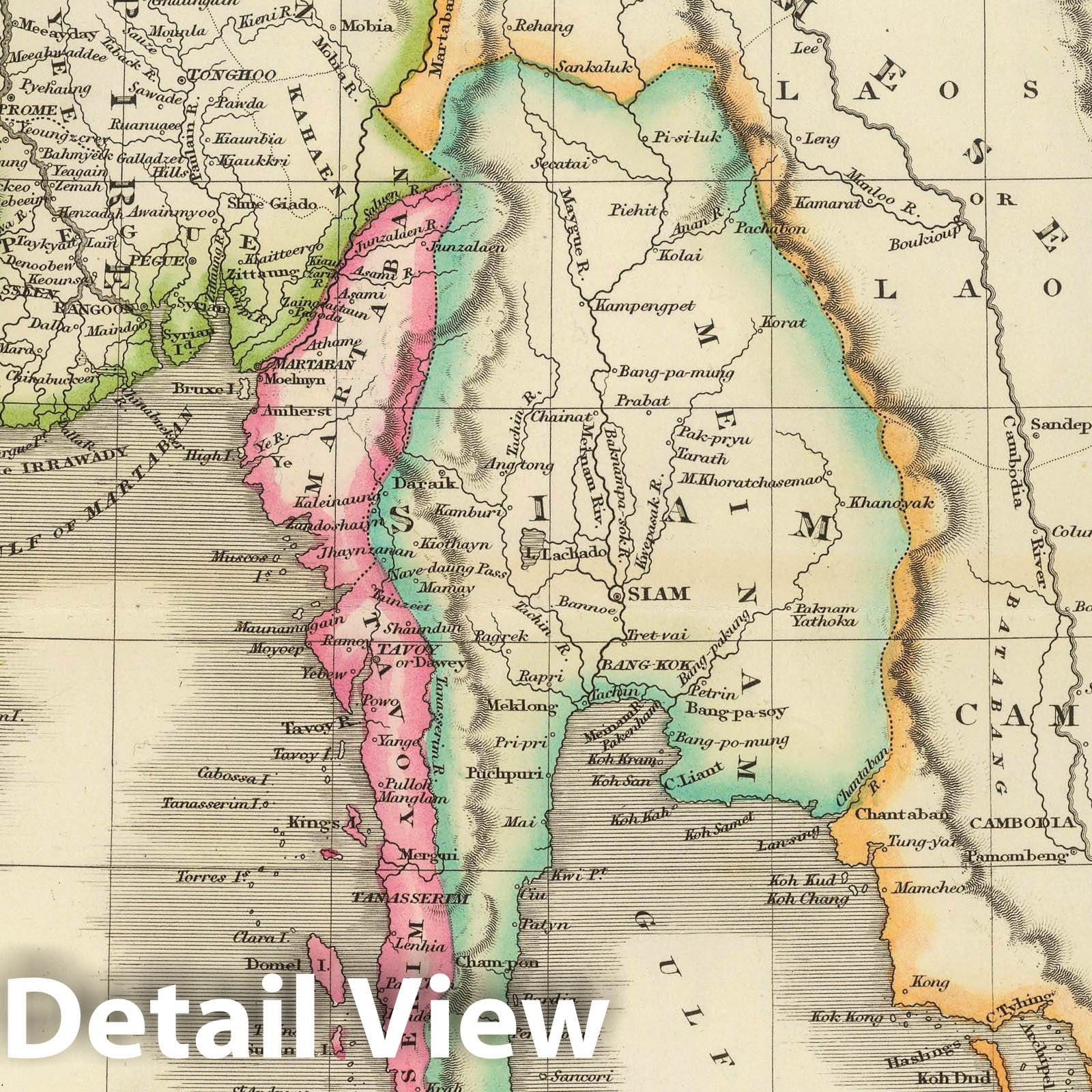 Burma, Laos, Vietnam, and Southeast Asia - Road Map, 1844 - Historical Map Print