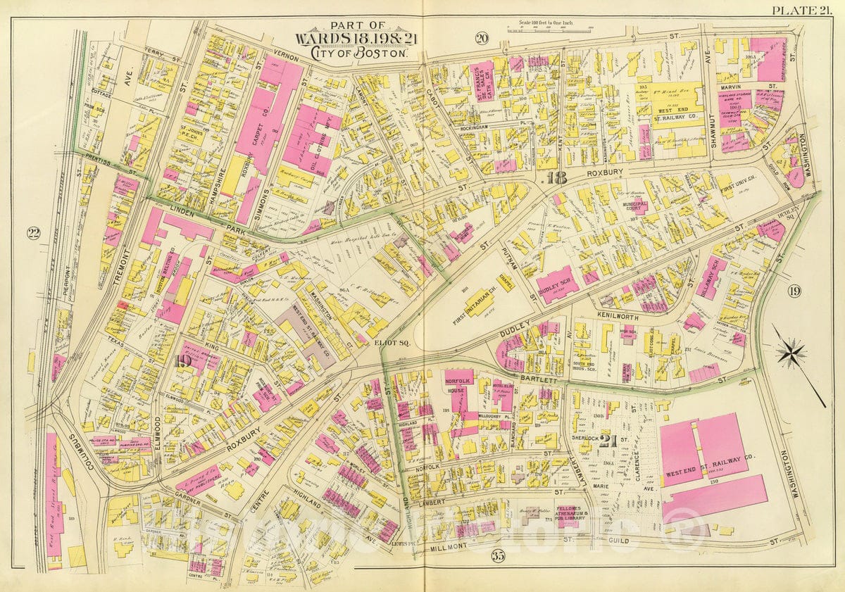 Historic Map : City Atlas - 1895 21. Wards 18-19, 21. - Vintage Wall Art
