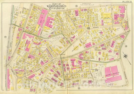 Historic Map : City Atlas - 1895 21. Wards 18-19, 21. - Vintage Wall Art