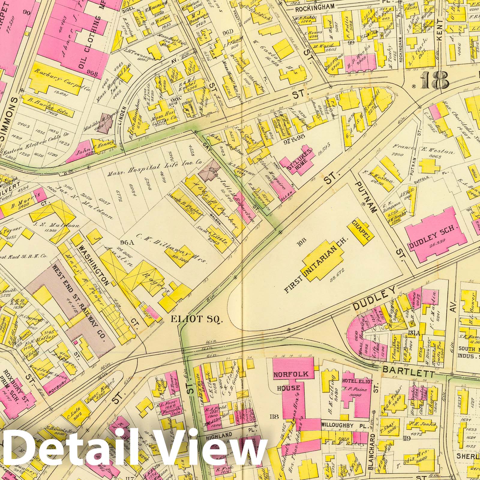 Boston, Wards 18, 19, and 21, Massachusetts - Railroad Map, 1895