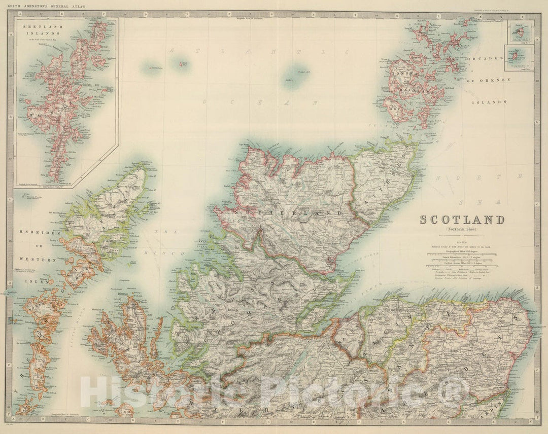 Historic Map : 1911 Scotland (northern sheet). - Vintage Wall Art