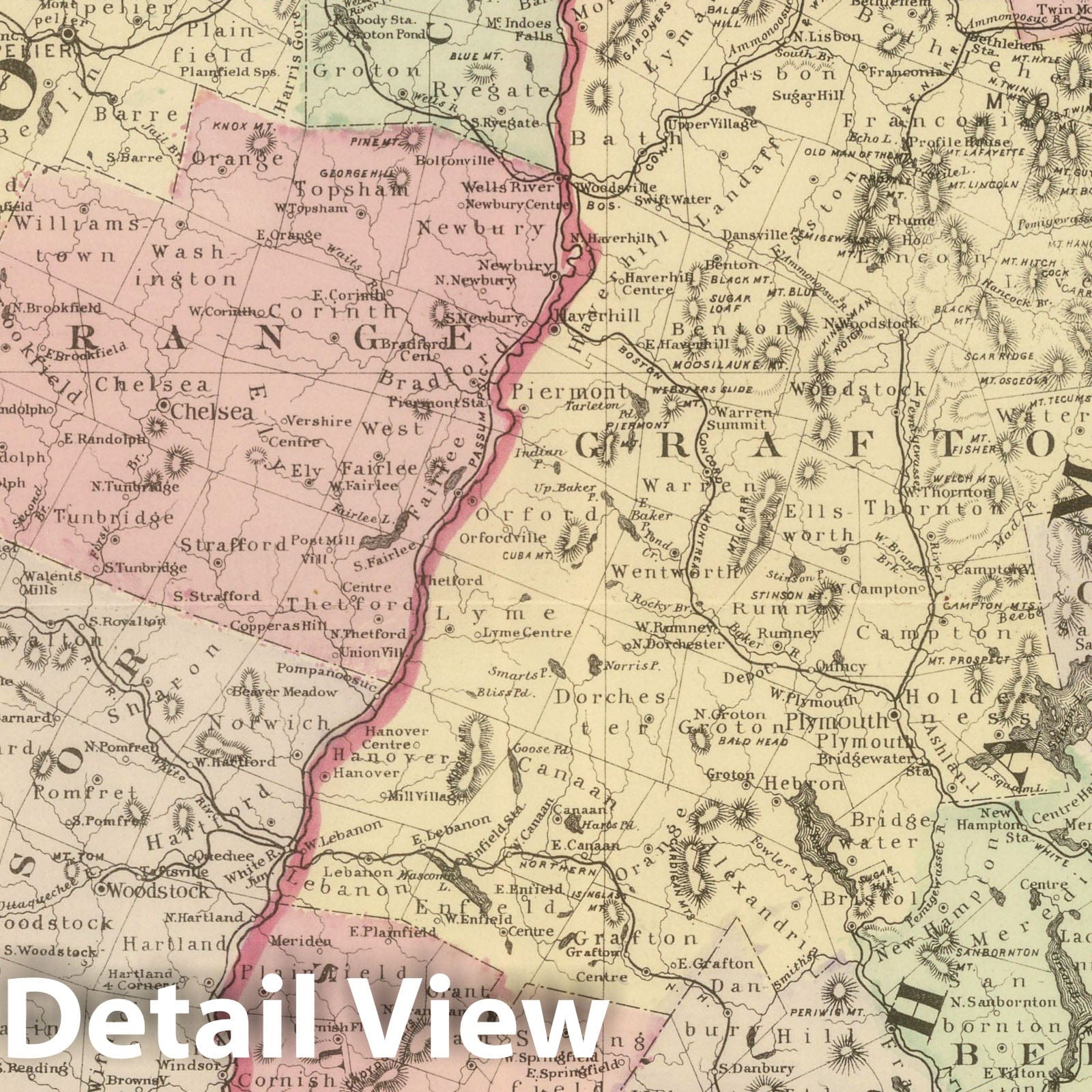 Vermont and New Hampshire - Railroad Map, 1882 - Historical Map Print