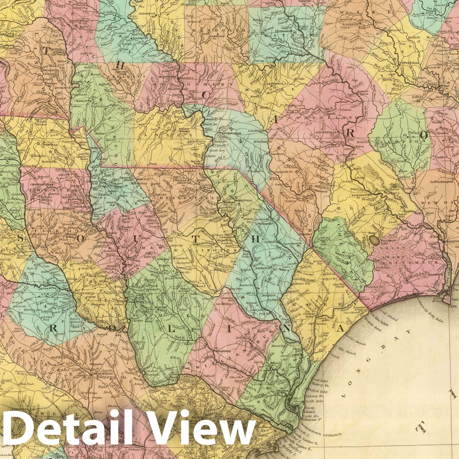 North Carolina and South Carolina - Railroad Map, 1827 - Tanner Atlas Print
