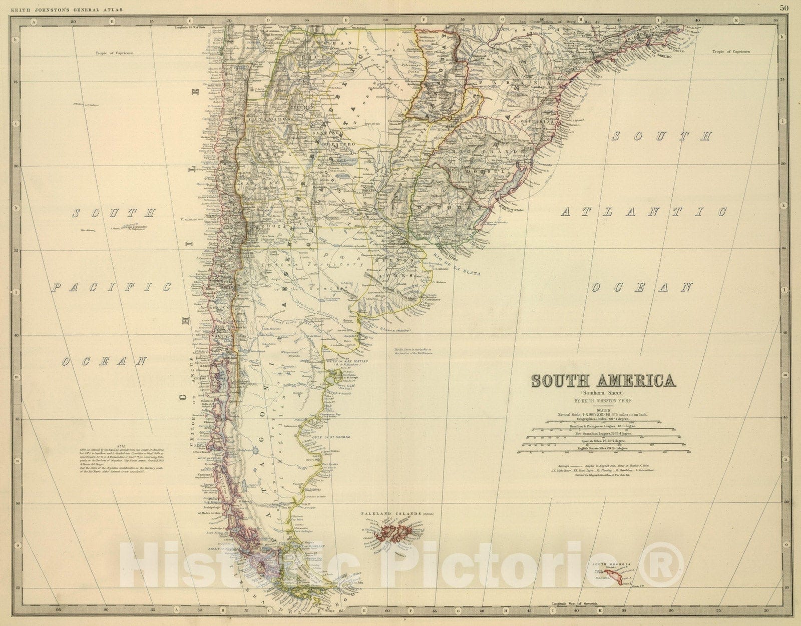 Historic Wall Map : 1879 South America (southern sheet). - Vintage Wall Art
