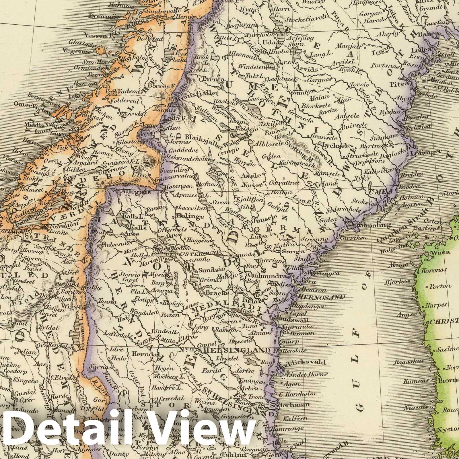 Sweden and Norway - Road Map, 1844 - Historical Map Print