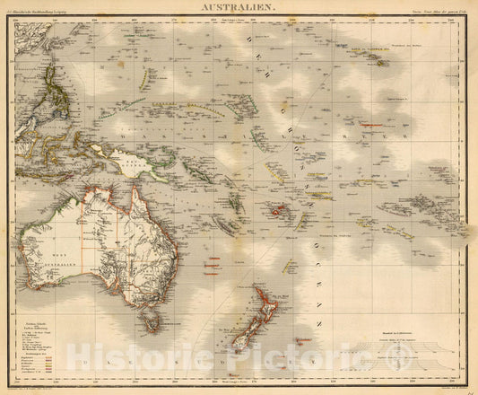 Historic Map : 1865 Australien. - Vintage Wall Art