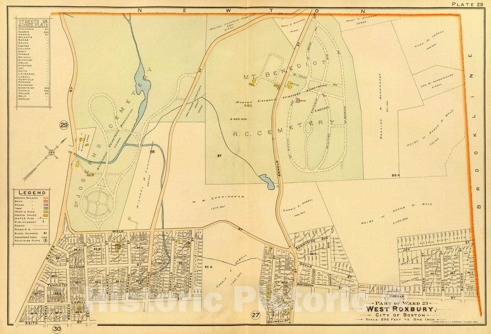 Historic Wall Map : City Atlas - 1899 28. Ward 23 West Roxbury. - Vintage Wall Art