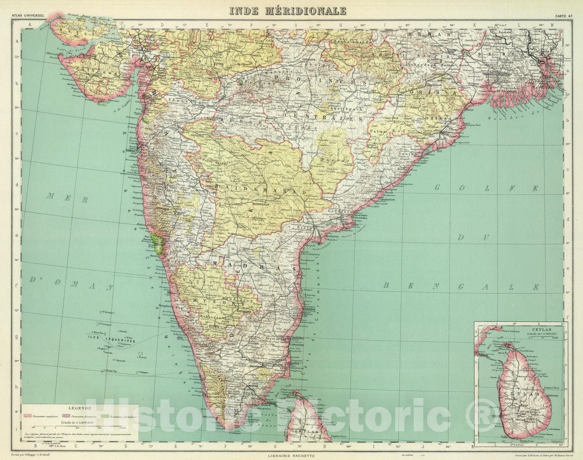 Historic Map : India; Sri Lanka, 1930 Inde Medionale. , Vintage Wall Art