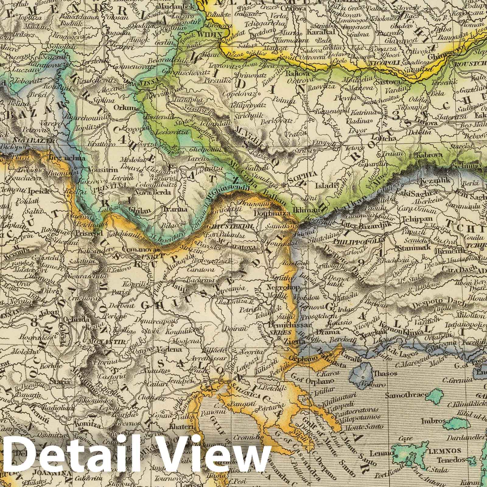 Turkey in Europe, Greece and Bulgaria - Road Map, 1844 - Historical Map Reproduction