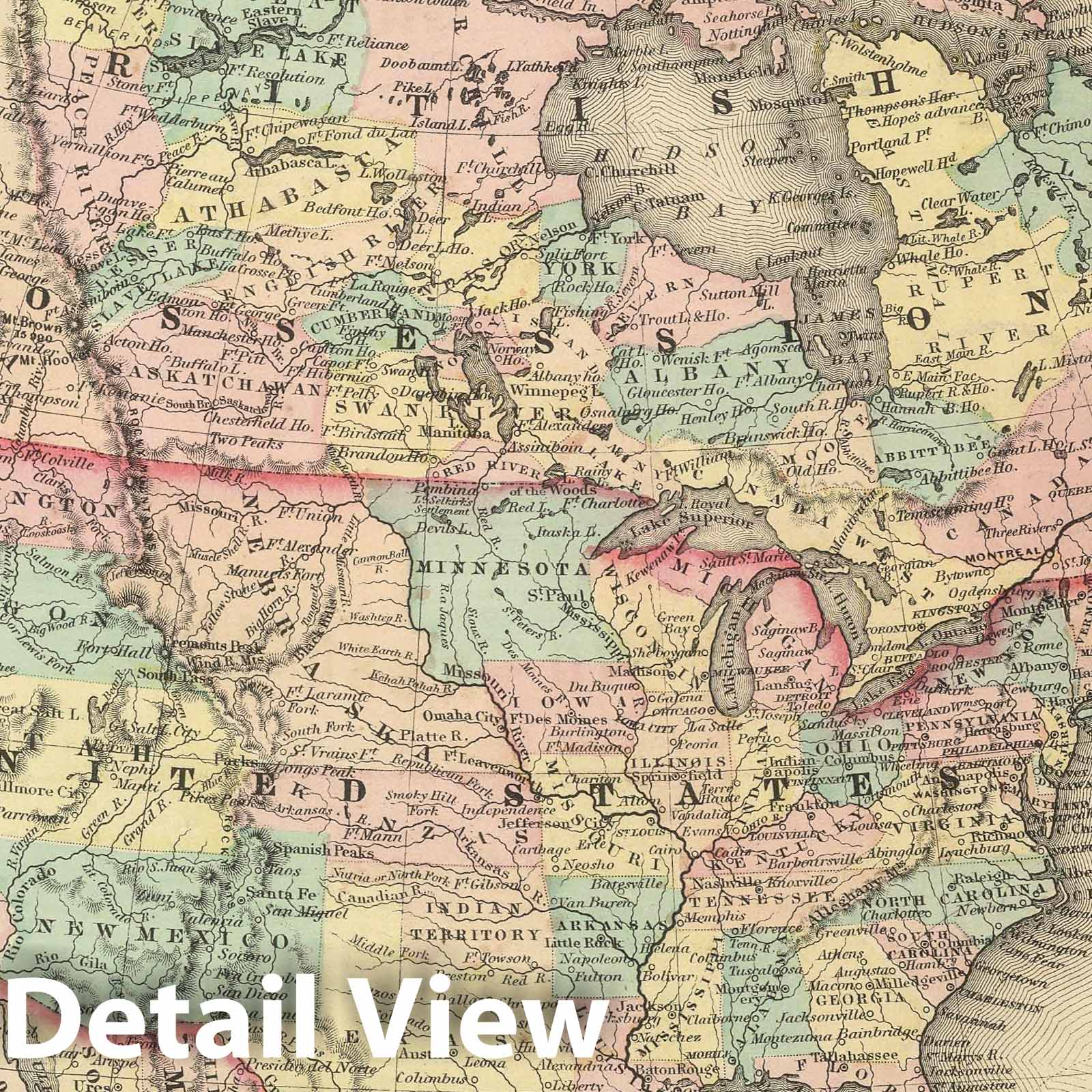 North America - Physical Map, 1857 - Colton's Atlas Historical Map Print
