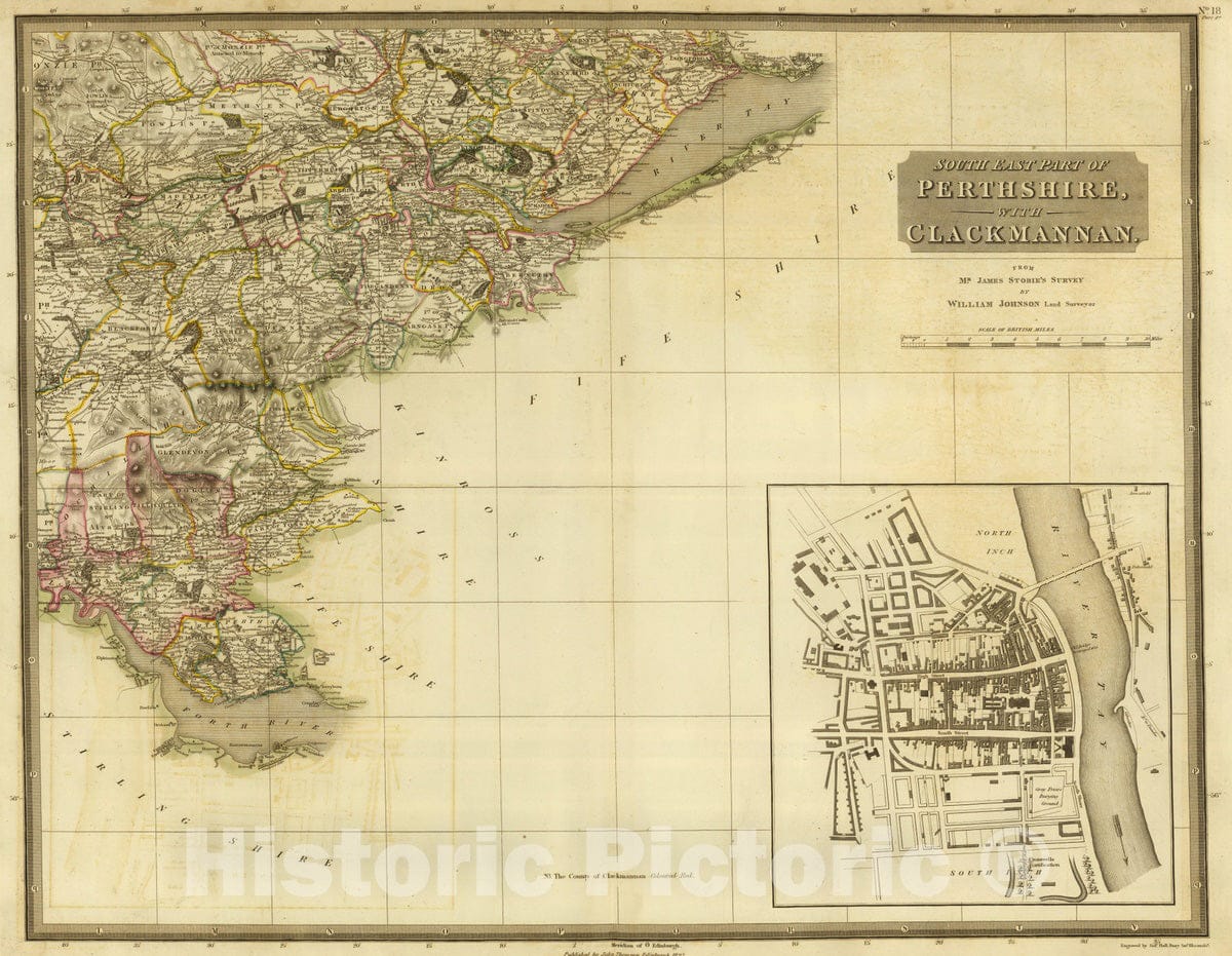 Historic Map : Scotland , Perth (Scotland), 1832 Perthshire SE. , Vintage Wall Art
