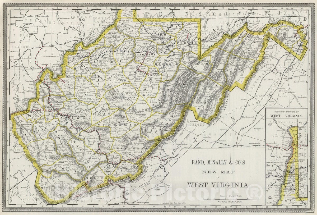 Historic Map : National Atlas - 1889 West Virginia. - Vintage Wall Art