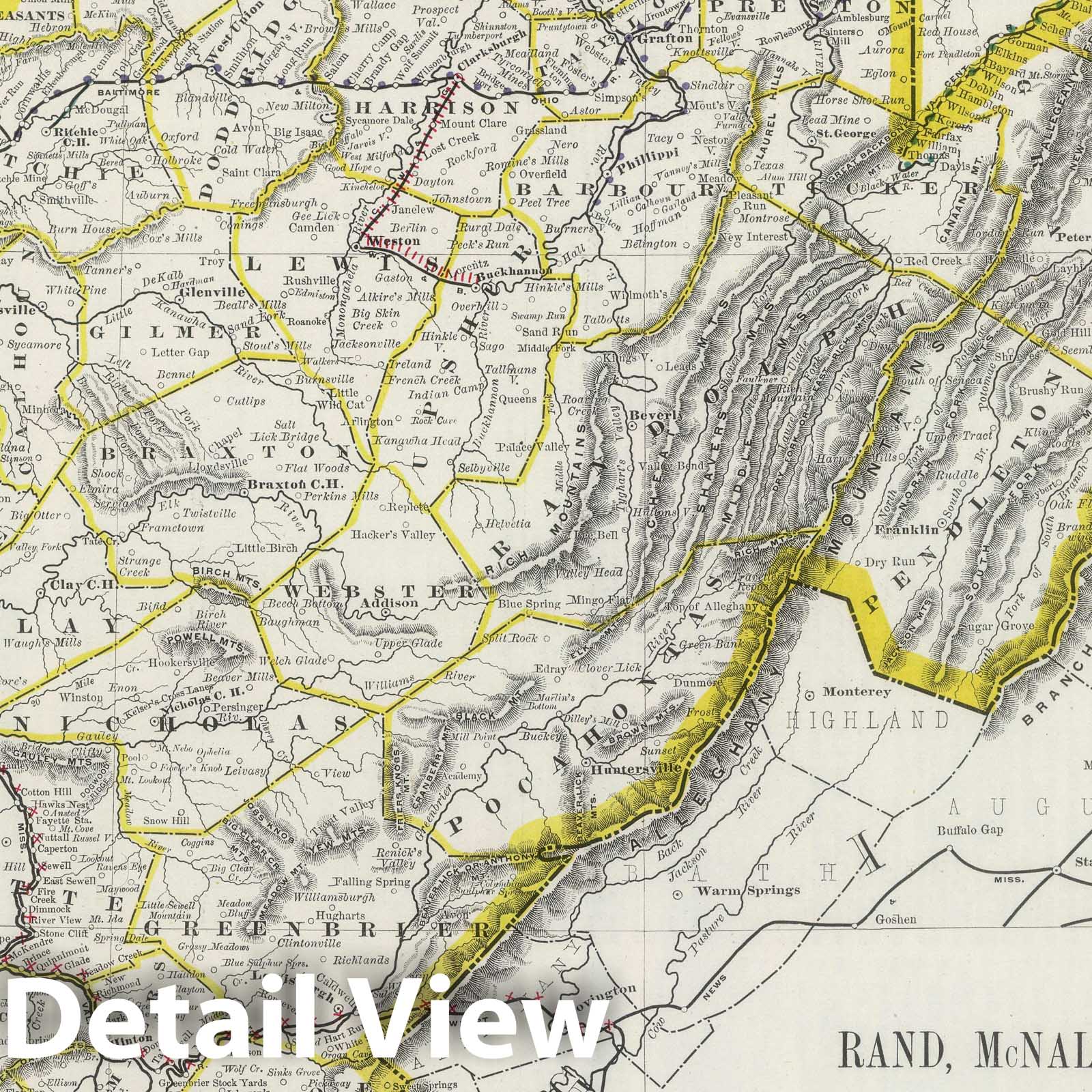 West Virginia - Railroad Map, 1889 - Historical Map Print