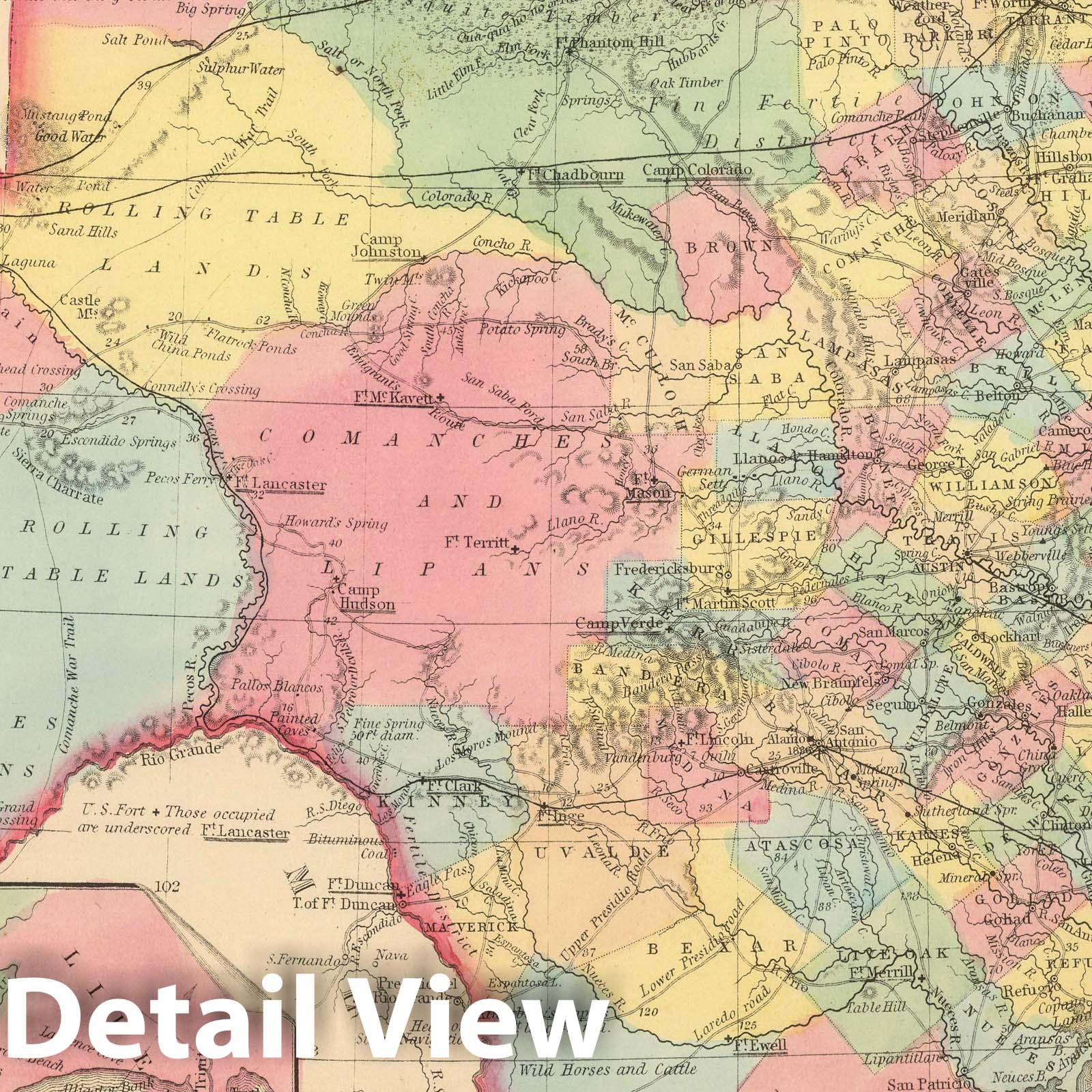 Texas - Railroad Map, 1859 - Hand-Colored Historical Map Print