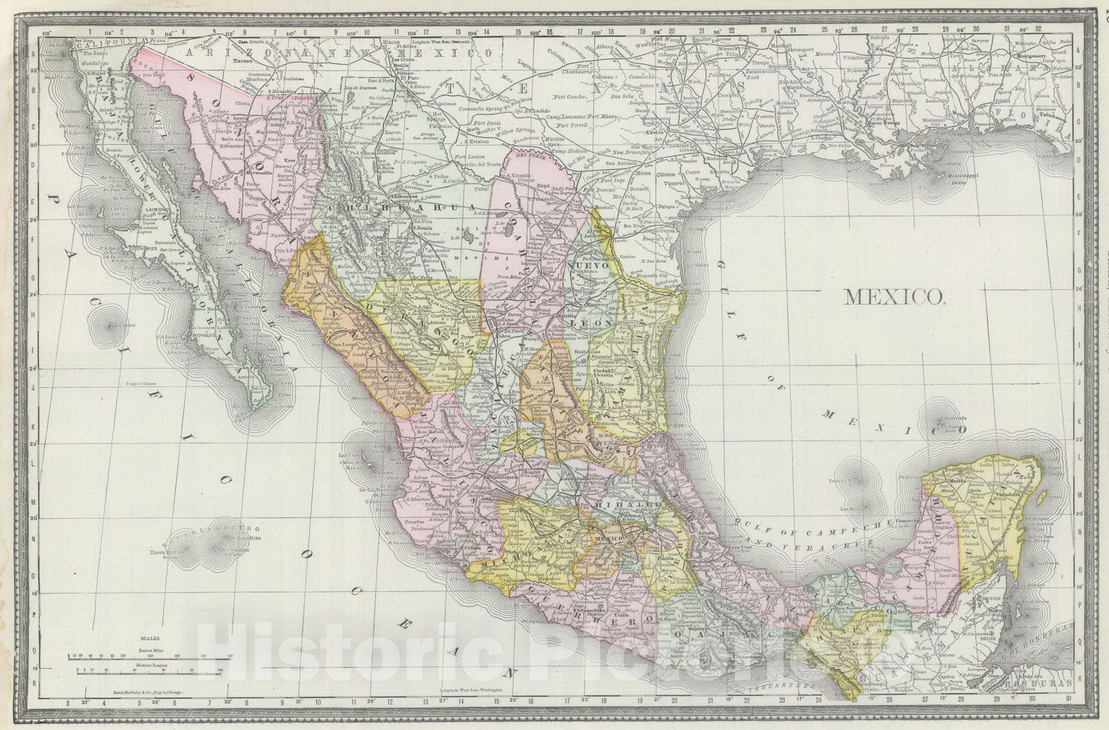 Historic Map : National Atlas - 1889 Mexico. - Vintage Wall Art
