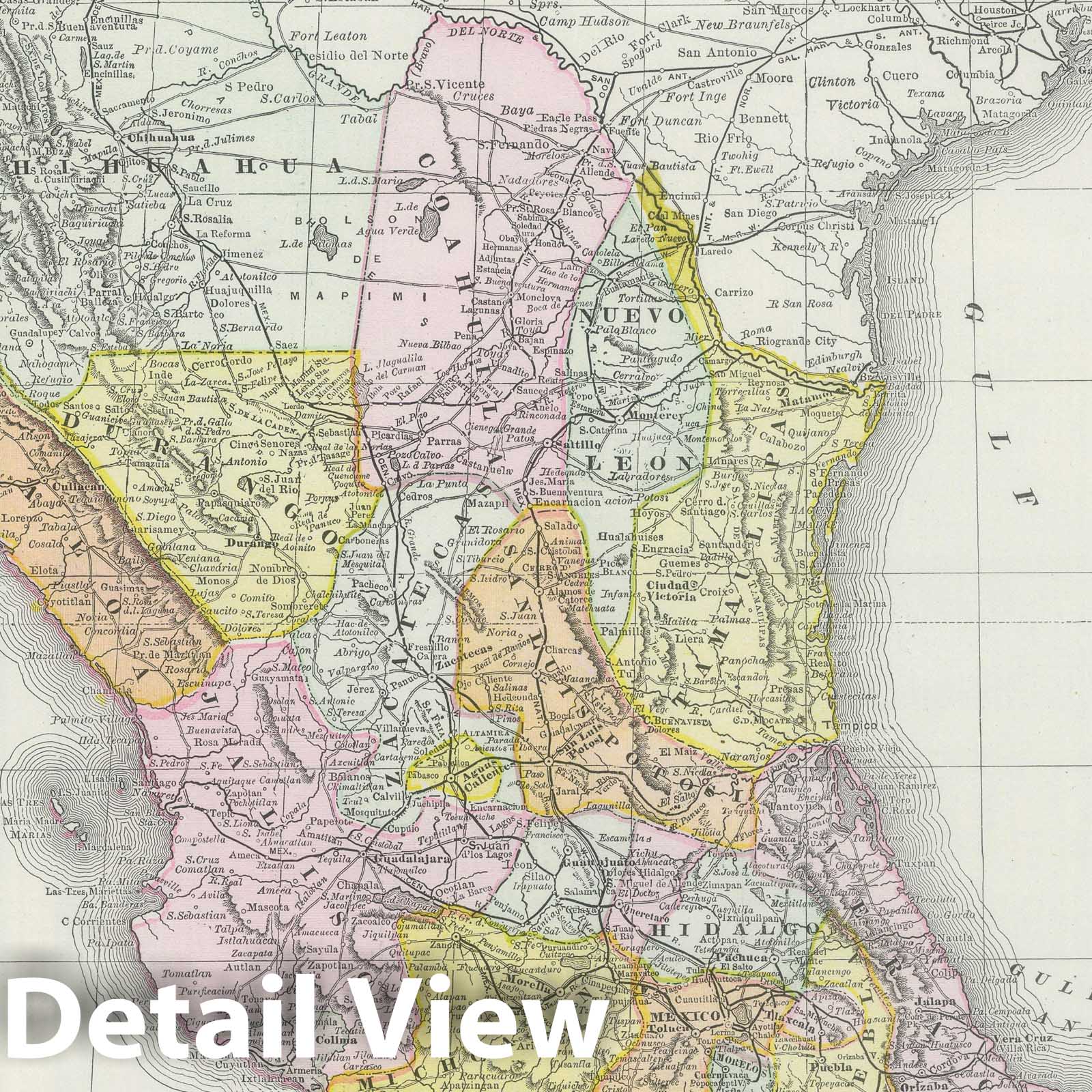 Mexico - Railroad Map, 1889 - Historical Map Print