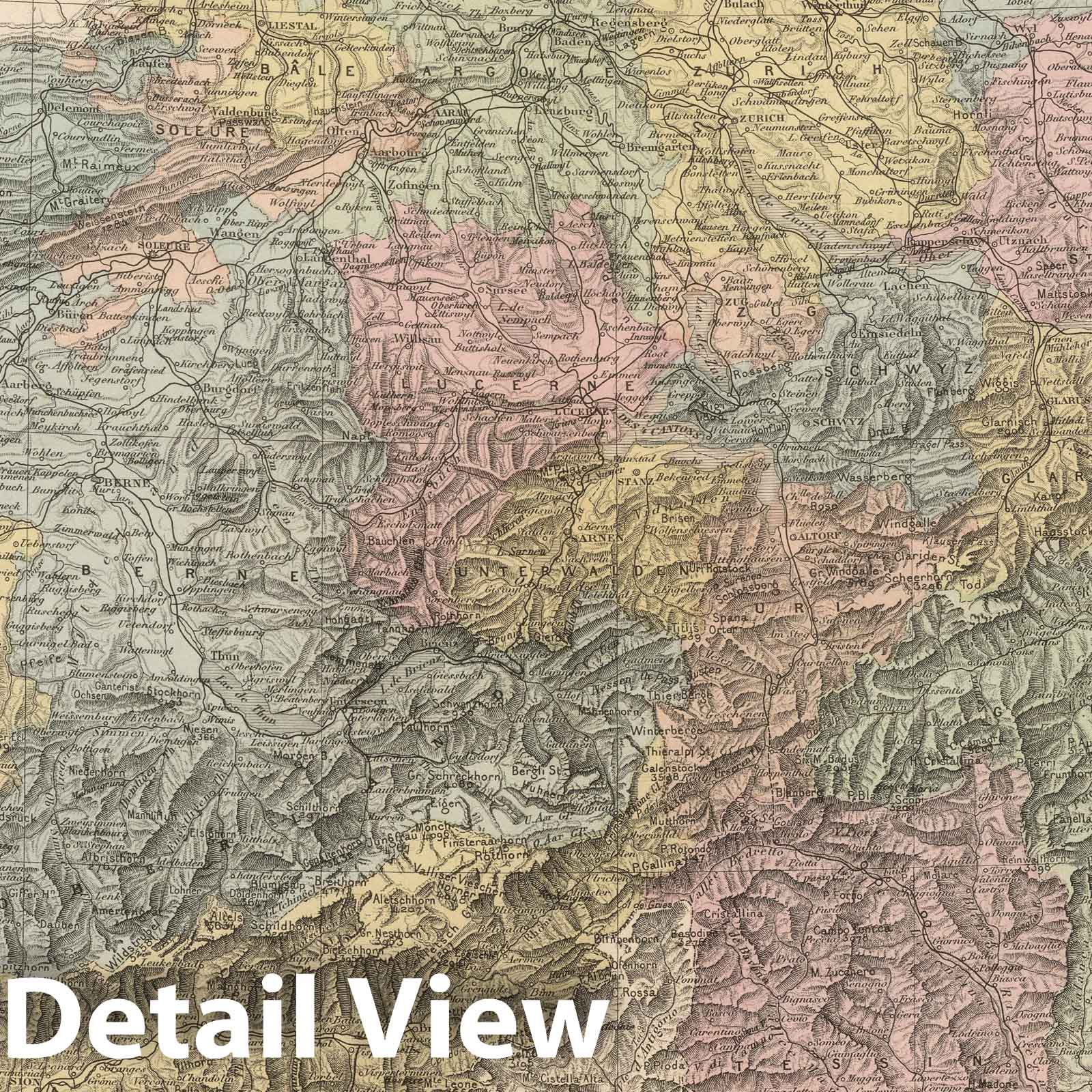 Switzerland - Railroad Map, 1892 - Historical Map Print