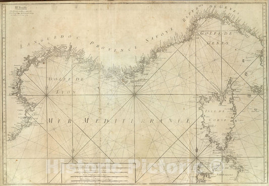 Historic Map : France; Italy, Corsica 1764 Carte De La Mer Mediterranee. III. , Vintage Wall Art