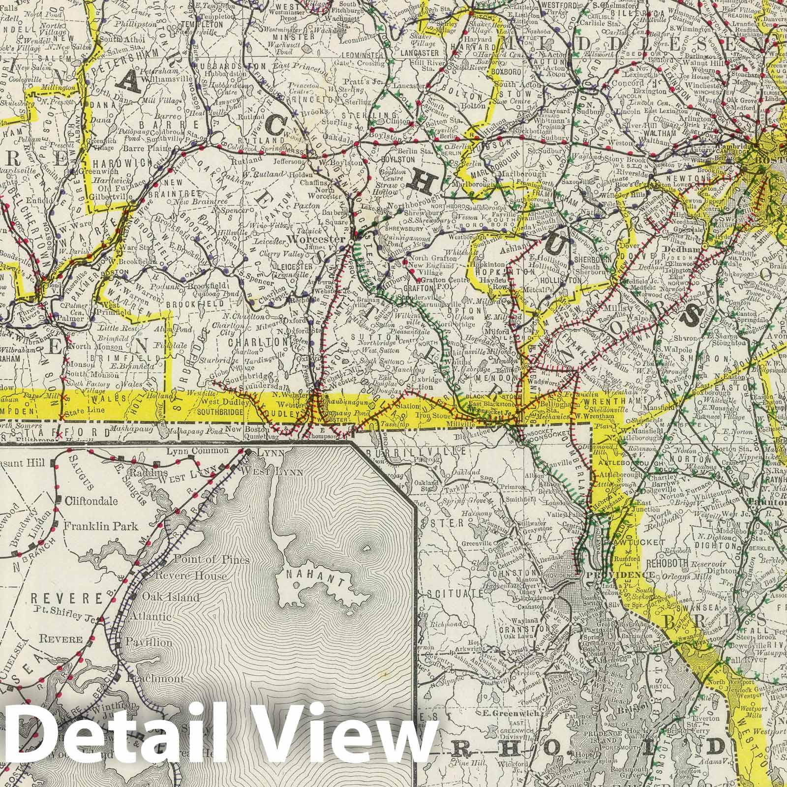 Massachusetts with Boston - Railroad Map, 1889