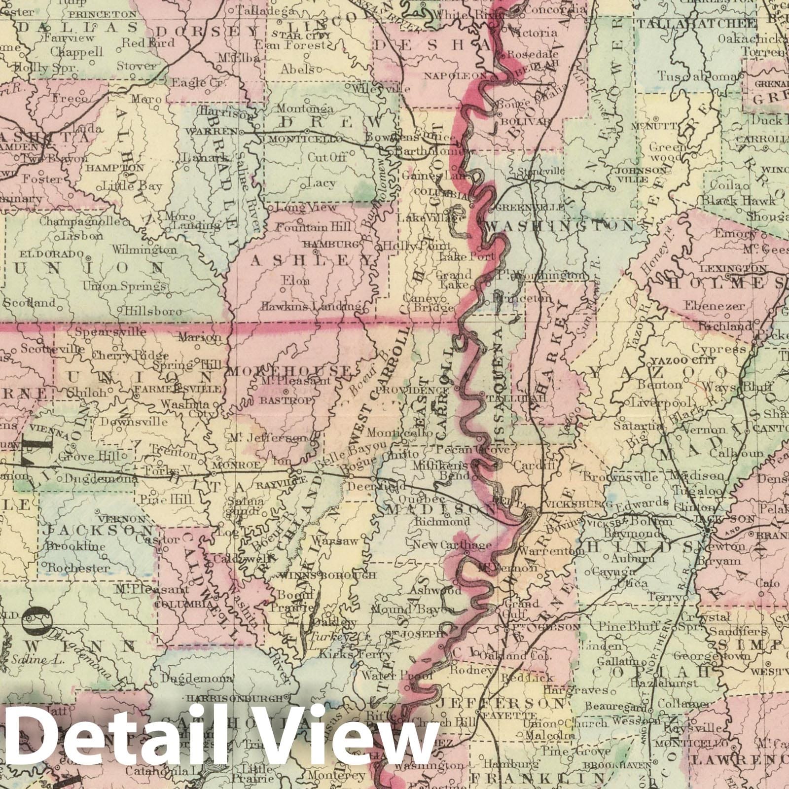 Arkansas, Mississippi, and Louisiana - Railroad Map, 1884