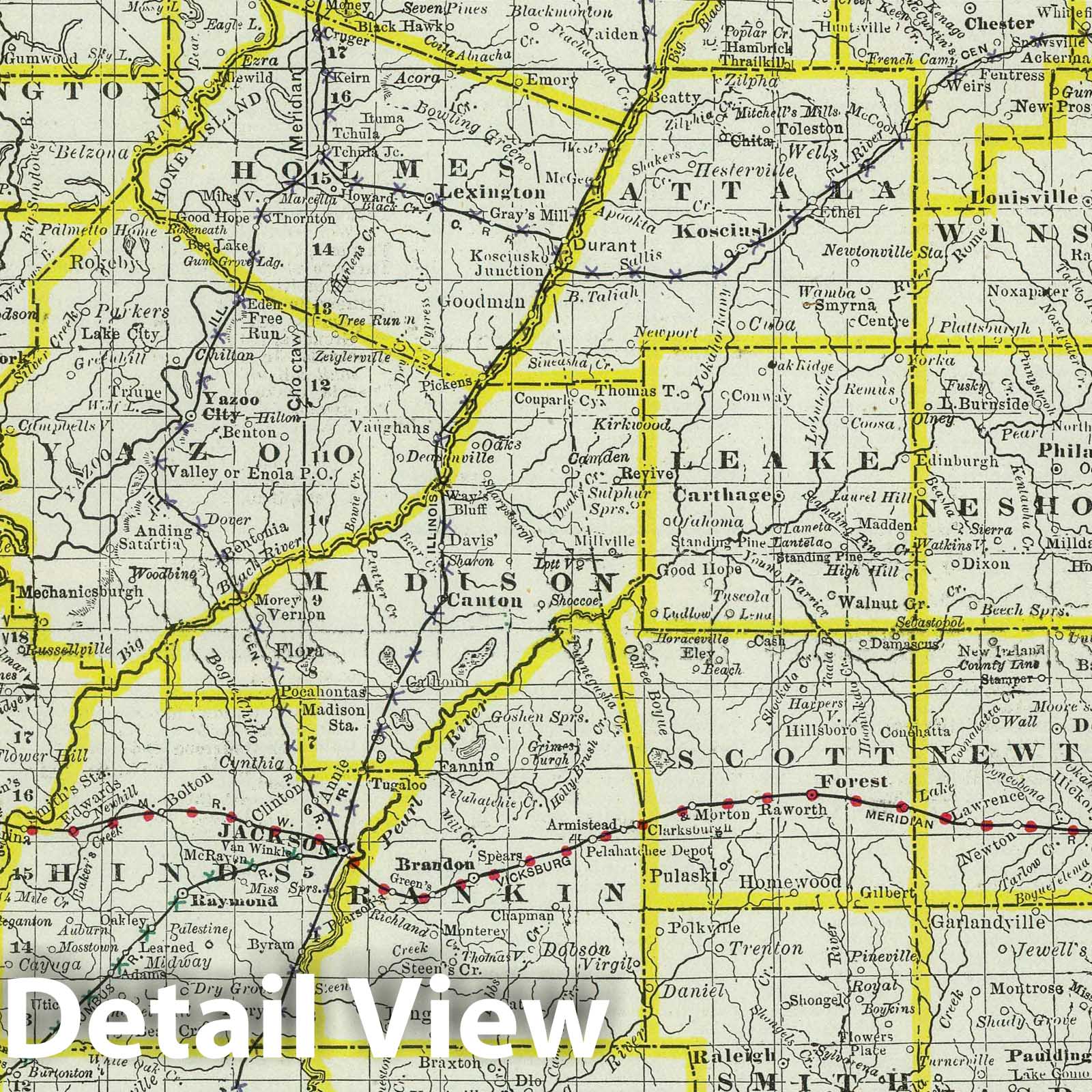 Mississippi - Railroad Map, 1889 - Historical Map Print