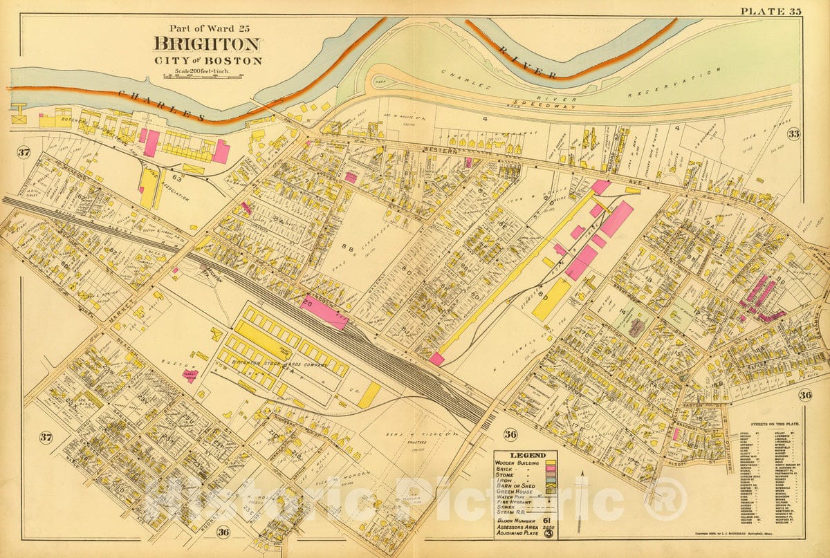 Historic Map : City Atlas - 1899 35. Ward 25 Brighton. - Vintage Wall Art
