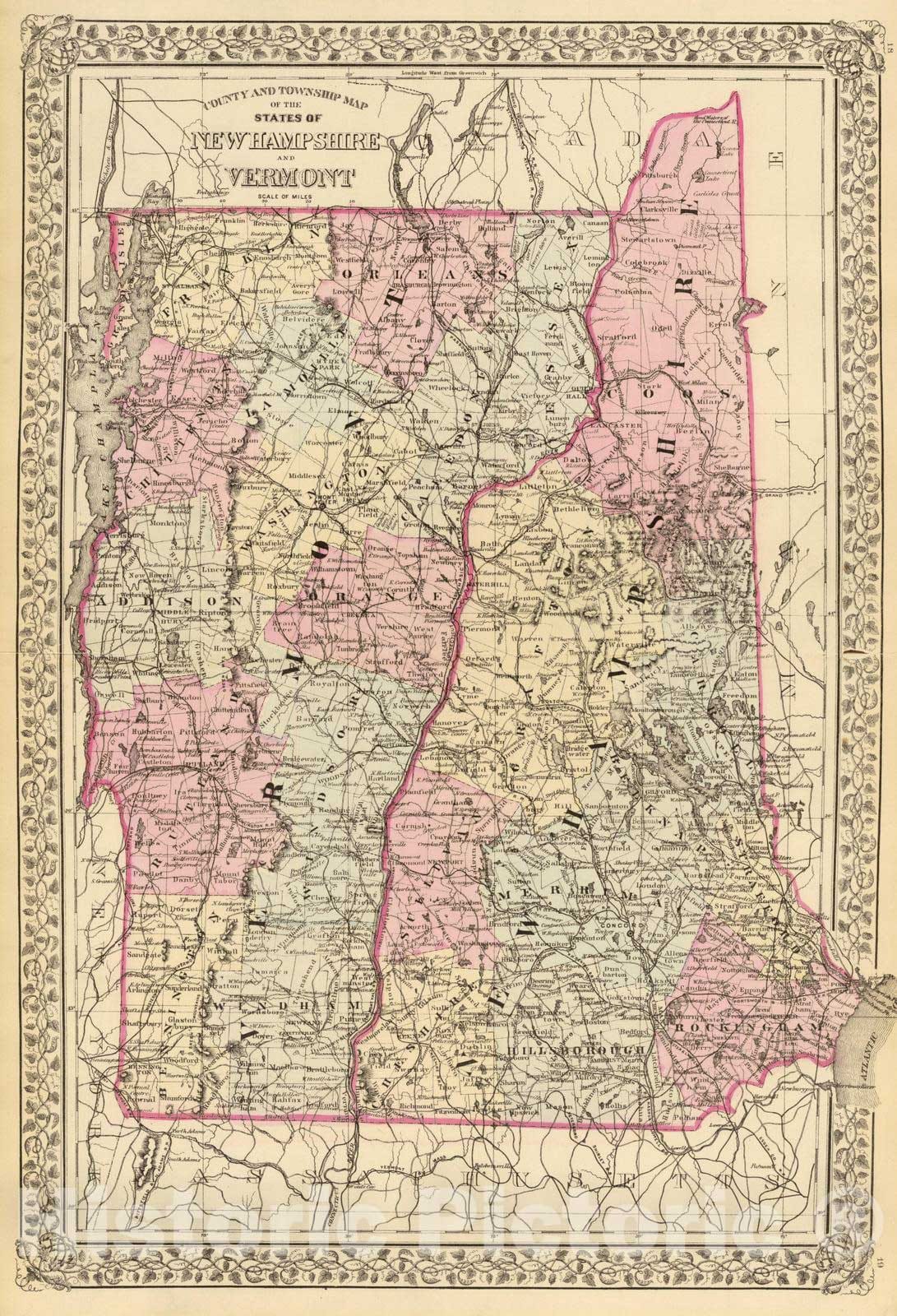 Historic Map : 1880 N.H, Vermont. - Vintage Wall Art