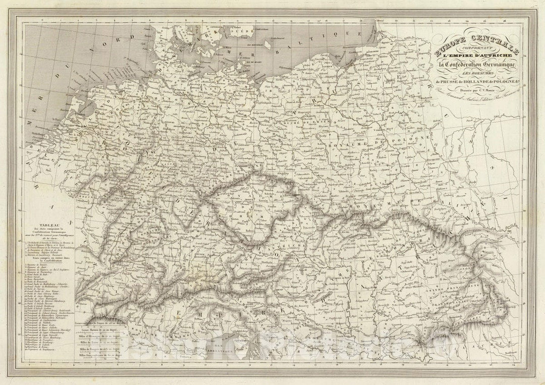 Historic Map : Germany; Netherlands, Central Europe 1837 Europe Centrale. , Vintage Wall Art